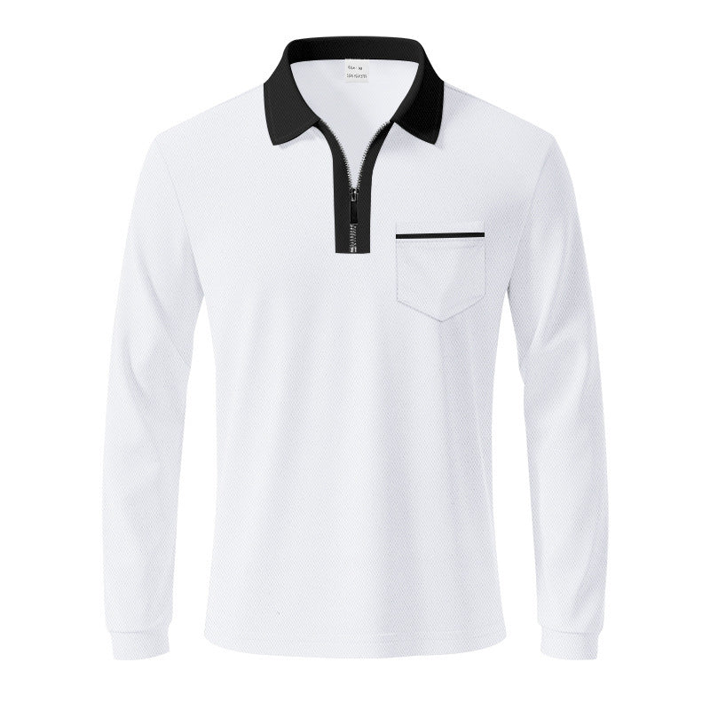Herren Langarm-Polo mit Reißverschluss und Brusttasche WW