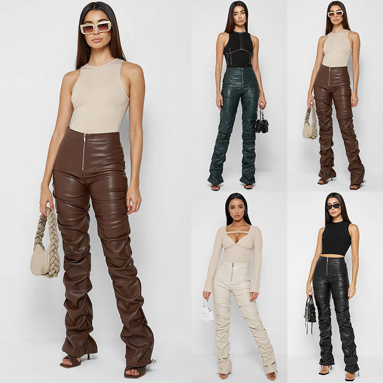 Damen Hochtaillierte Kunstlederhose mit detailverliebt gestalteten Nähten WW