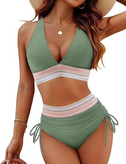 Damen Hochgeschnittener Bikini mit gestreiftem Bund WW