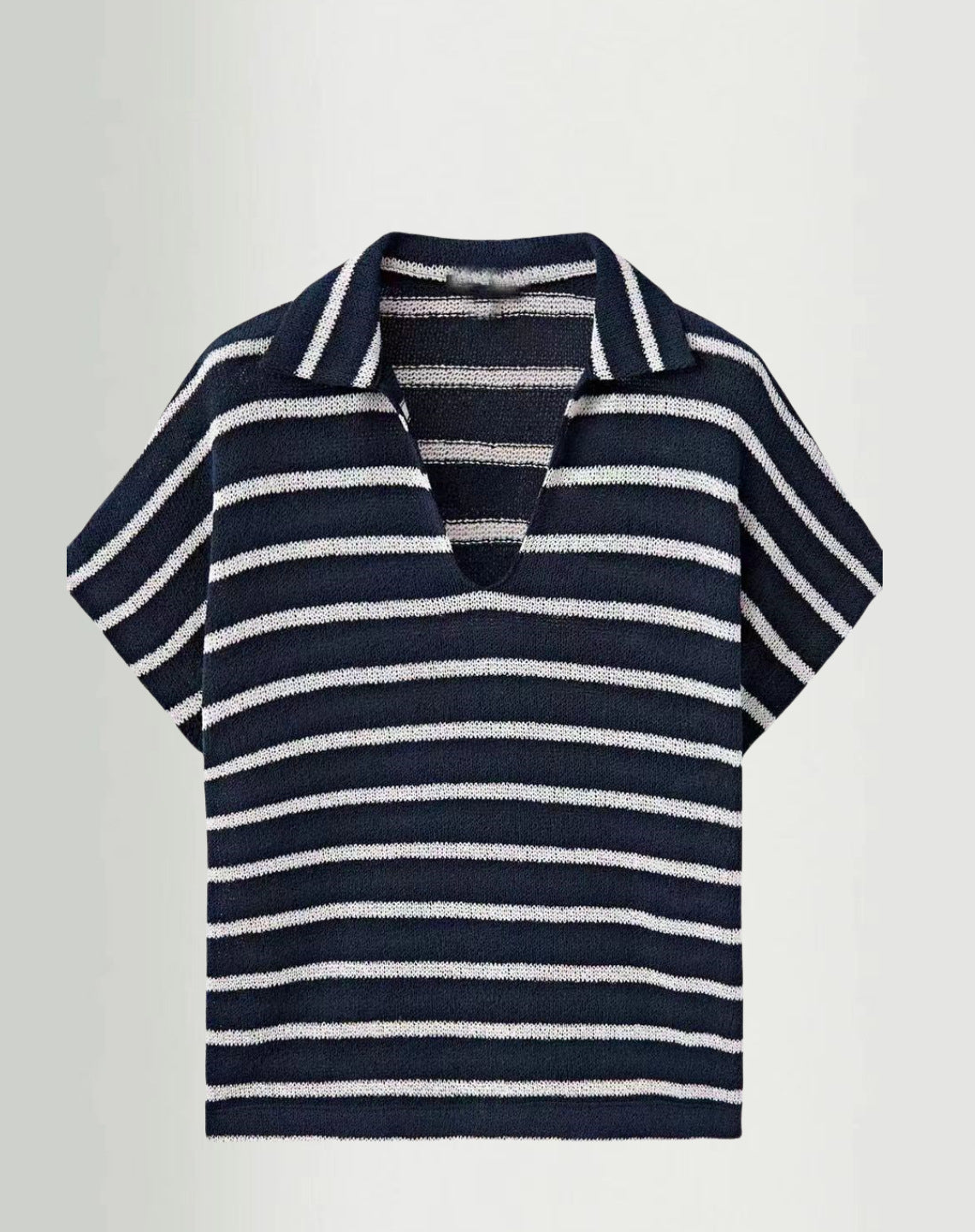 Damen Strickoberteil mit elegantem Kragen und modischem Streifenmuster WW