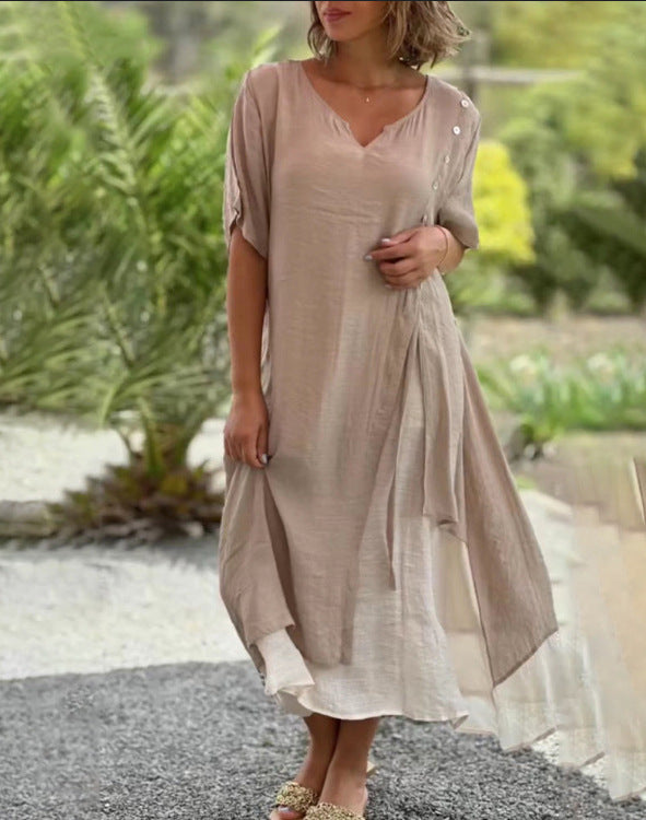 Damen Strandkleid mit asymmetrischem Schnitt und eleganten Knopfdetails WW