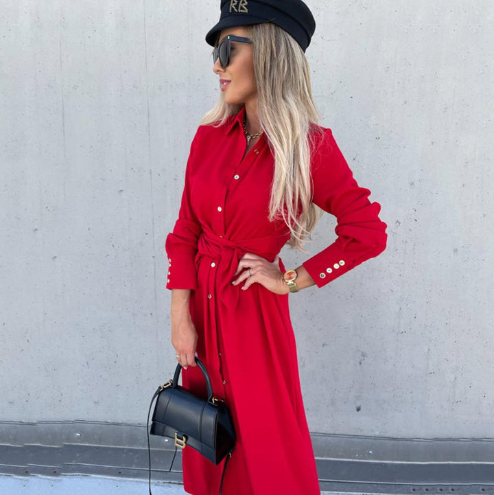 W&W Mode | Einfarbiges langärmeliges Schwingkleid