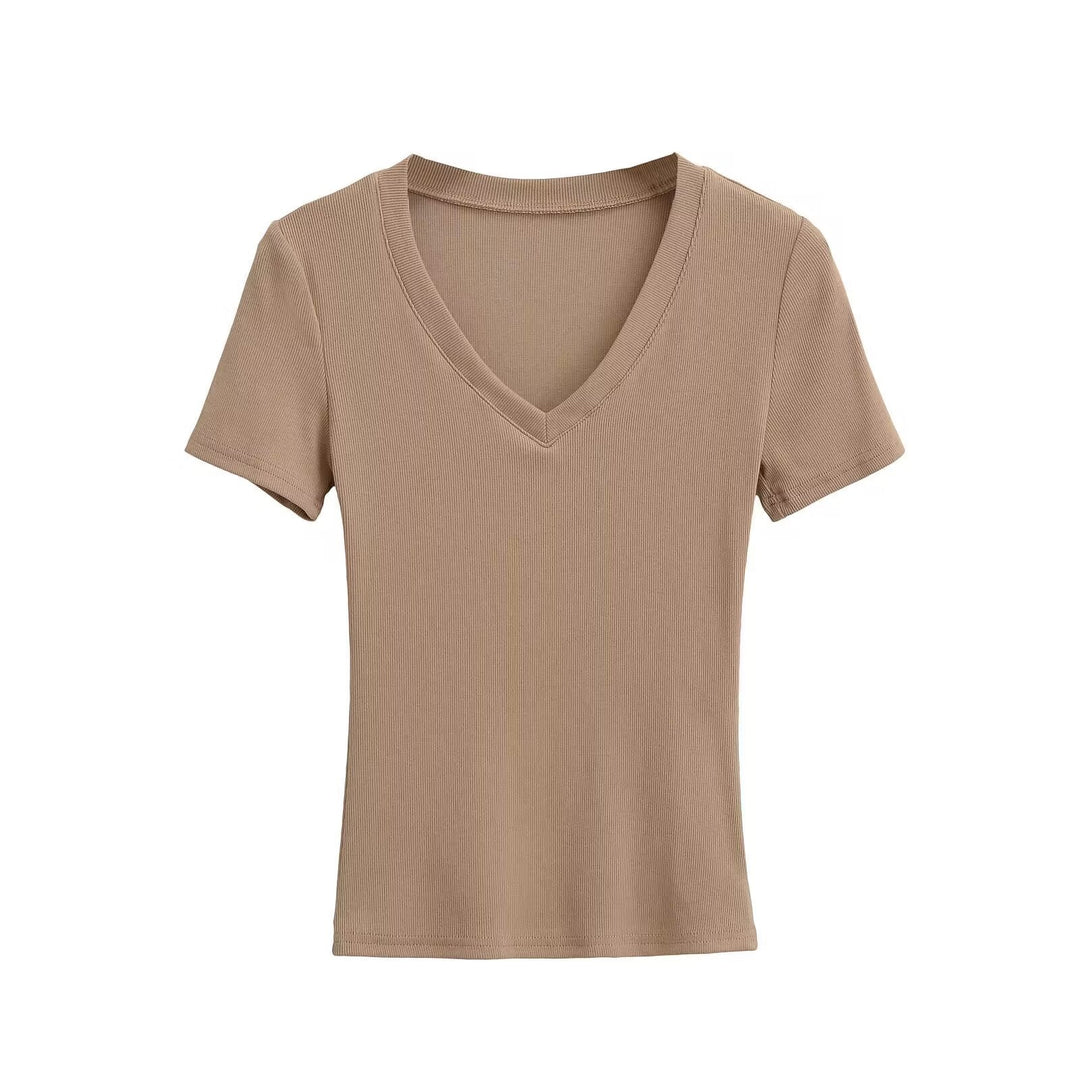 Damen V-Ausschnitt T-Shirt aus hochwertiger Baumwolle mit bequemer Passform W&W Mode