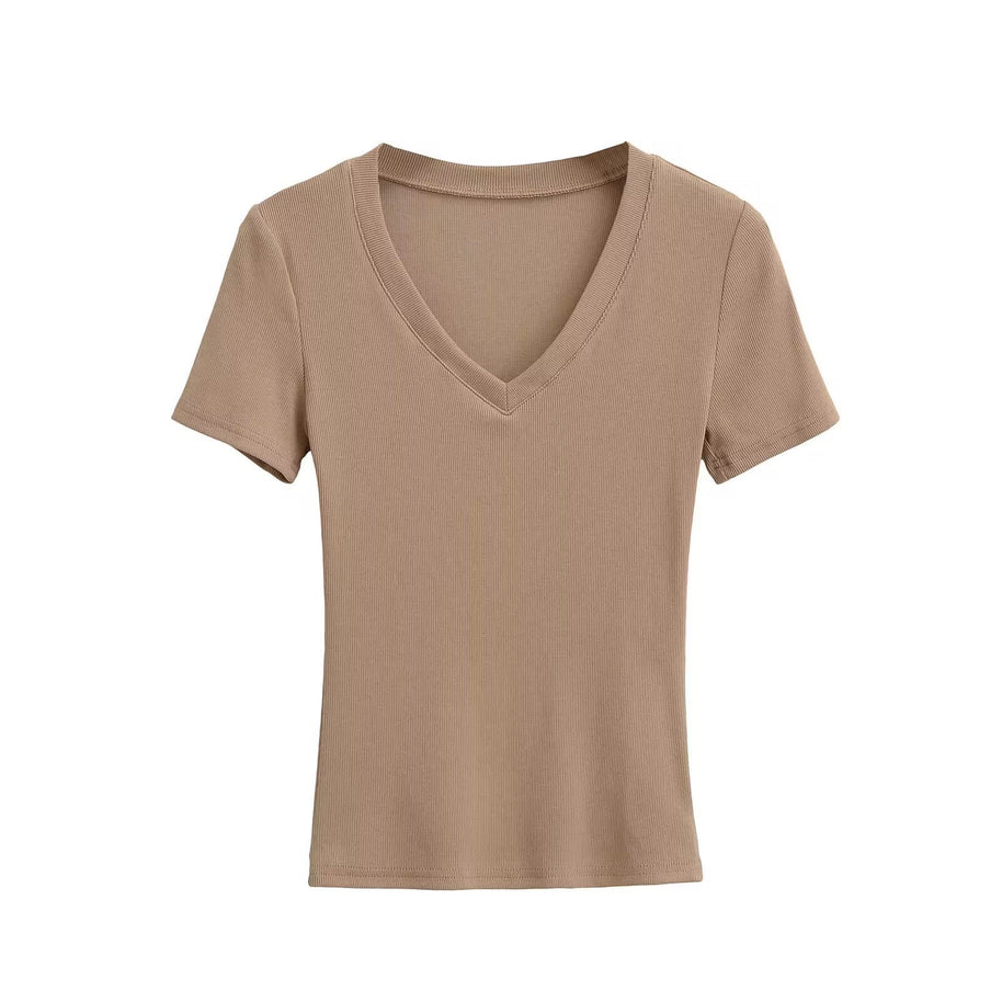 Damen V-Ausschnitt T-Shirt aus hochwertiger Baumwolle mit bequemer Passform WW