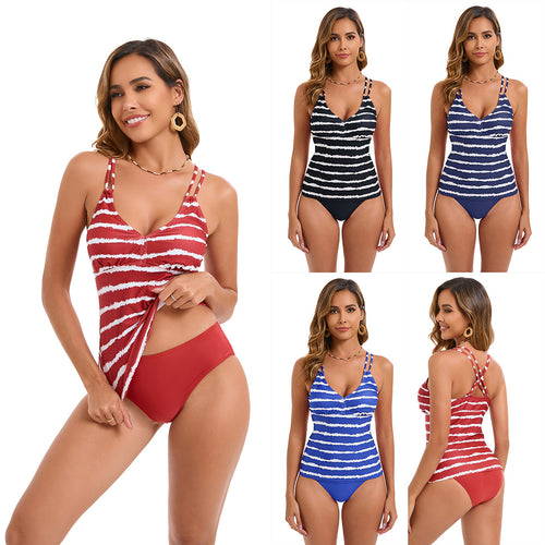 Damen Tankini mit verstellbaren Trägern und elegantem Streifenmuster WW