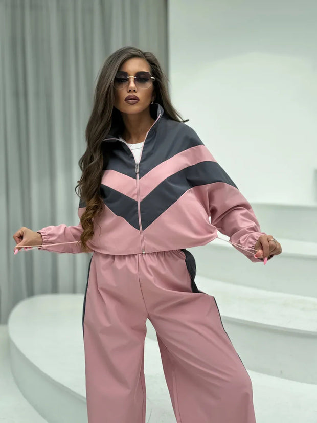 Damen Sportlicher Trainingsanzug mit modischem Farbblockdesign WW