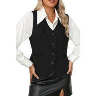 Damen ärmellose Bluse mit elegant schmalem Schnitt und Knopfleiste WW