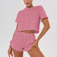 Damen Pyjama-Set mit verspieltem Herzmotiv und elastischem Bund WW