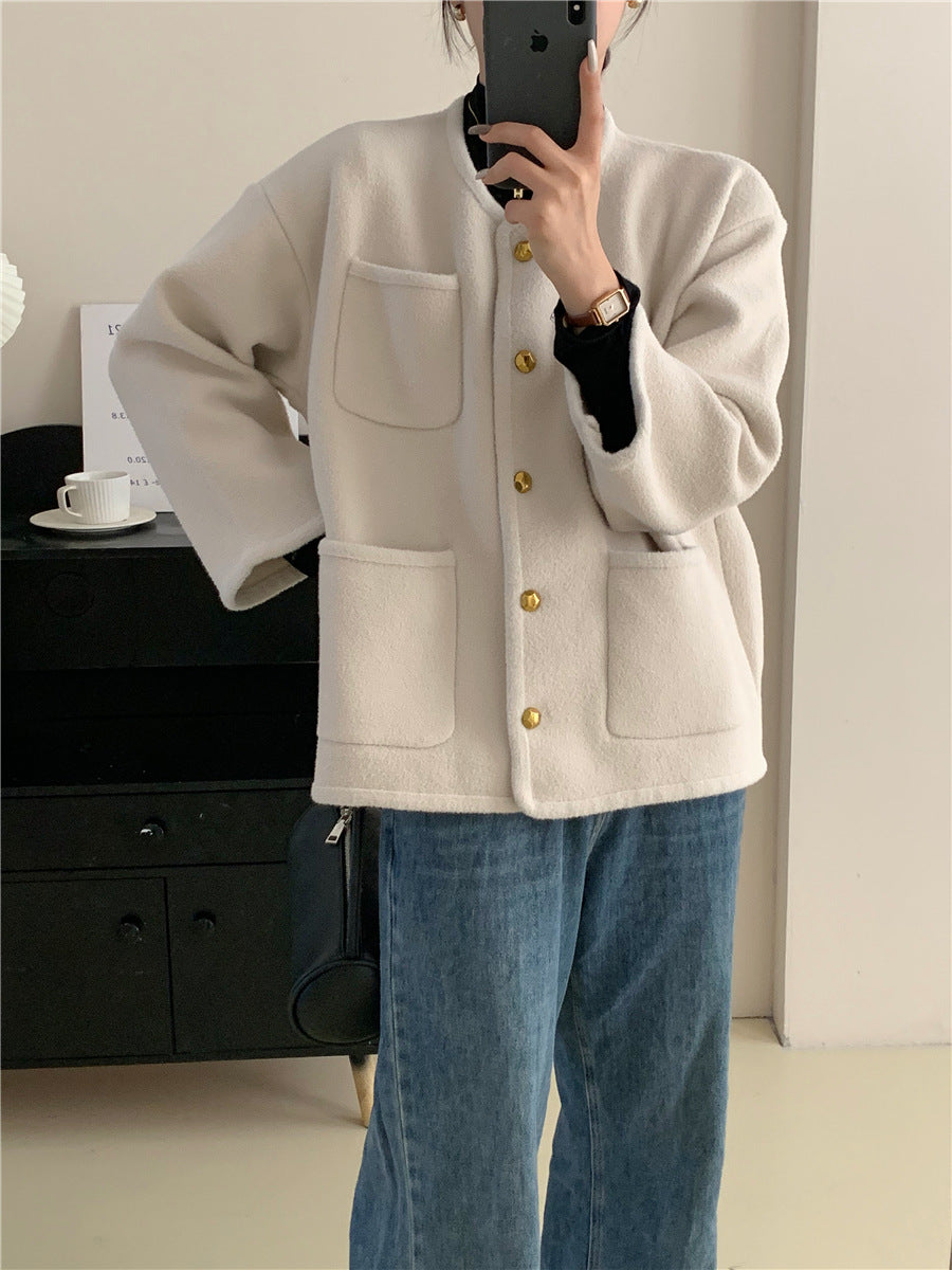 Damen Softe Jacke mit dekorativen Knöpfen und großen Taschen WW