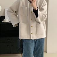 Damen Softe Jacke mit dekorativen Knöpfen und großen Taschen WW