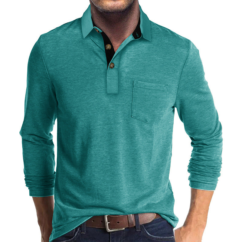 Herren Poloshirt mit langen Ärmeln und Brusttasche WW