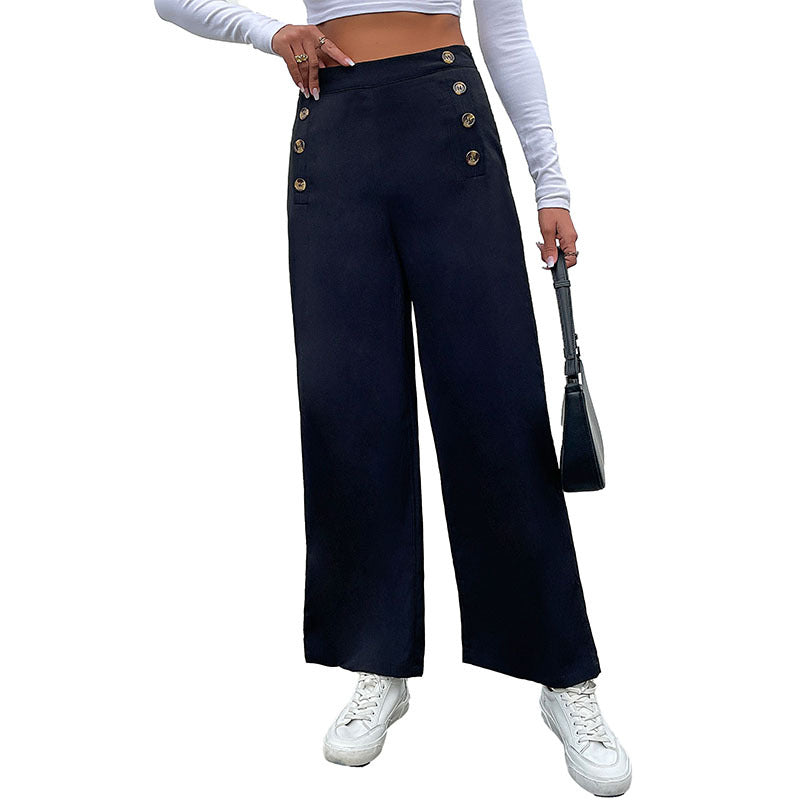 Damen Weite Hose mit dekorativen Knöpfen WW