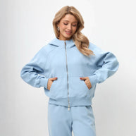 Damen sportliches Fleece-Hoodie-Set mit verschließbarem Reißverschluss WW