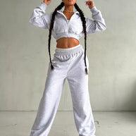 Damen sportliches Cropped Oberteil und weite Freizeithosen Set WW
