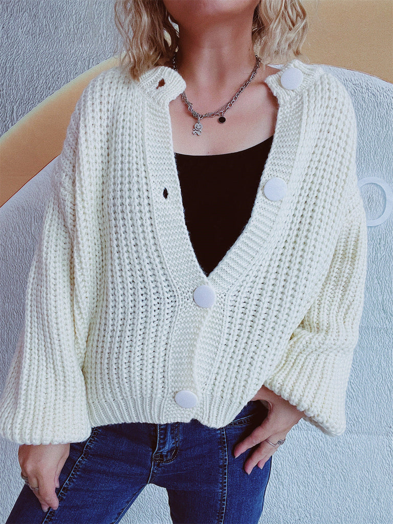 WW Große runde Knopf verkürzte Strickjacke