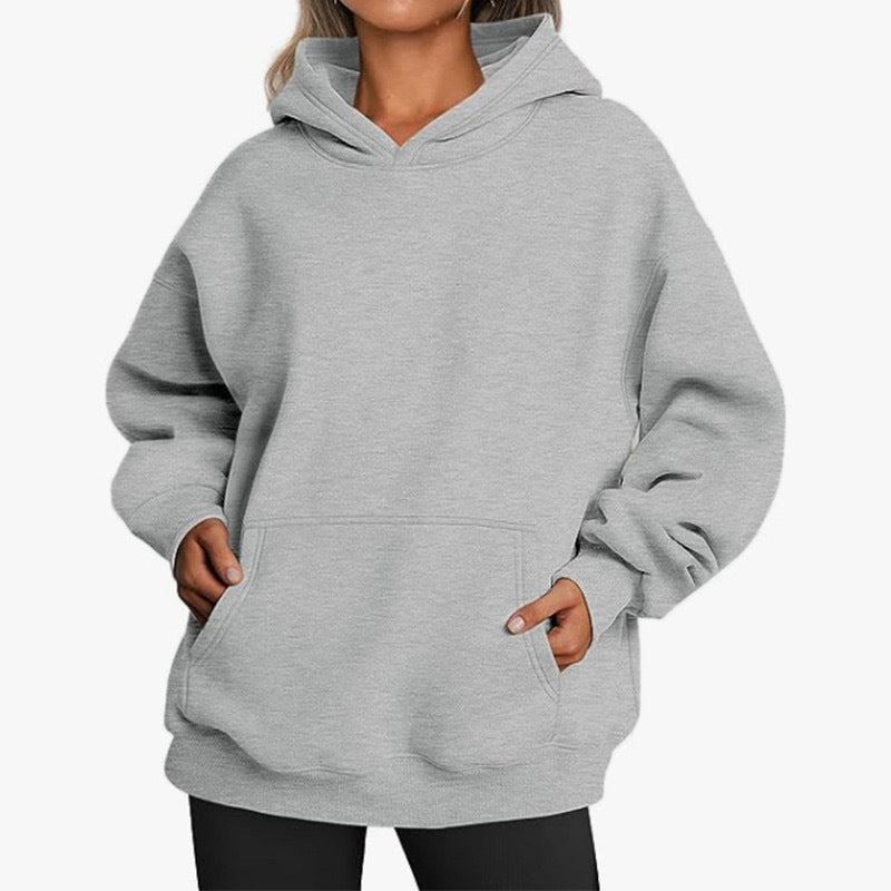 Damen oversized Kapuzenpullover aus weichem Baumwollmix mit praktischen Taschen WW