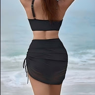 Damen Bikini-Set mit elegantem, transparentem Rock und modernen Trägerdetails WW
