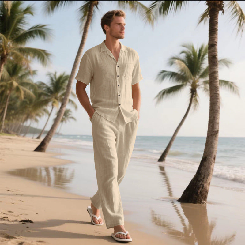Herren locker sitzendes Leinenhemd und Hose Set WW