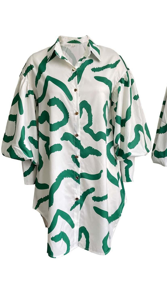 Damen Oversize Blusenhemd mit voluminösen Ärmeln und buntem Muster WW