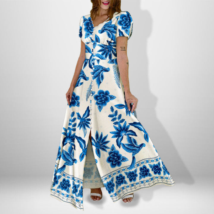 Damen Maxikleid mit floralem Wickel-Design und knöpfbarem Oberteil W&W Mode