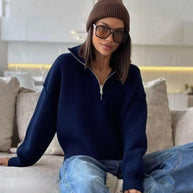 Damen Pullover mit weitem Kragen und praktischer Reißverschlussöffnung WW