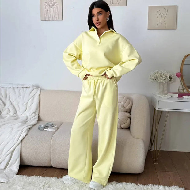 Damen bequemer Poloshirt und lockere Hose Set WW