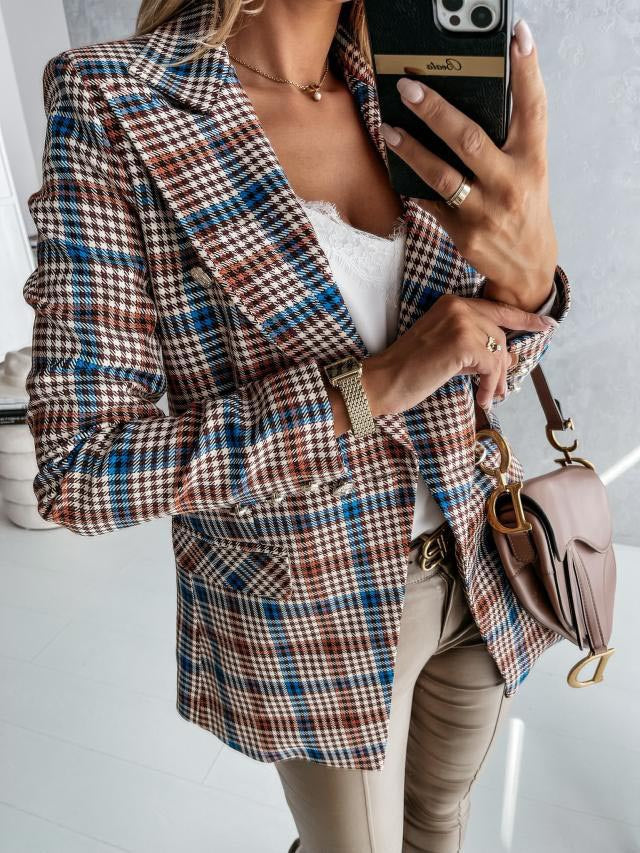 Damen stylische Blazerjacke mit doppelter Knopfleiste und eleganten Silberdetails WW