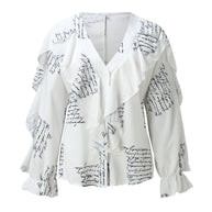 WW | Chiffon V-Ausschnitt Langarmshirt