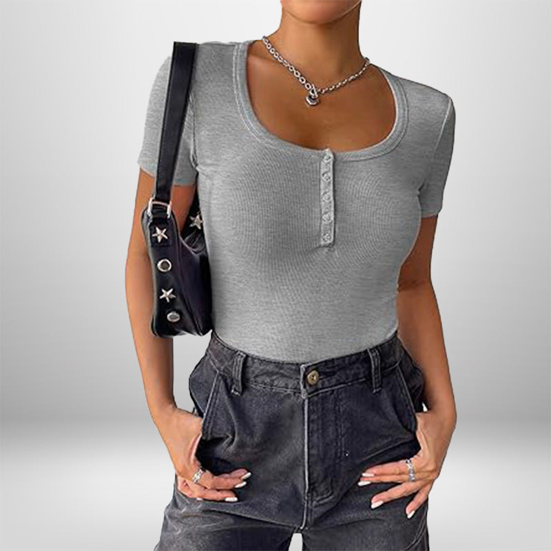 Damen Kurzarm Bodysuit mit Knopfdetails und figurbetonter Silhouette WW