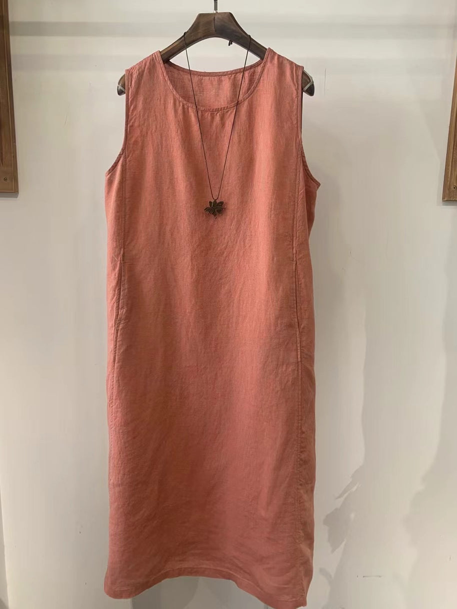 Damen Ärmelloses Leinen Shift Kleid WW