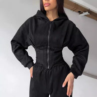 Damen sportlicher Jumpsuit mit Reißverschluss und Kapuze WW