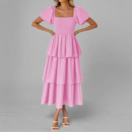 Damen Maxikleid mit bezauberndem Stufen-Look und Puffärmeln WW