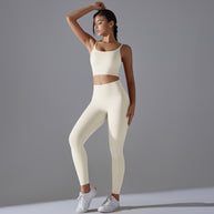 Damen Sportliches Bustier- und High-Waist-Leggings-Set mit nahtloser Konstruktion und atmungsaktiver Technologie WW