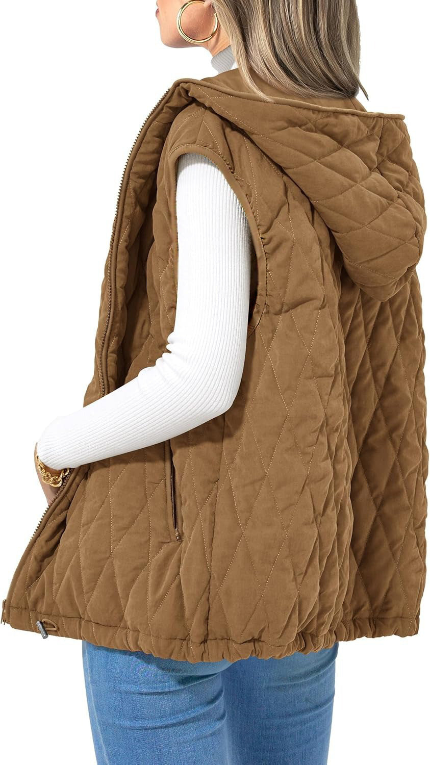 Damen gesteppte Hoodie-Weste mit praktischen Taschen WW