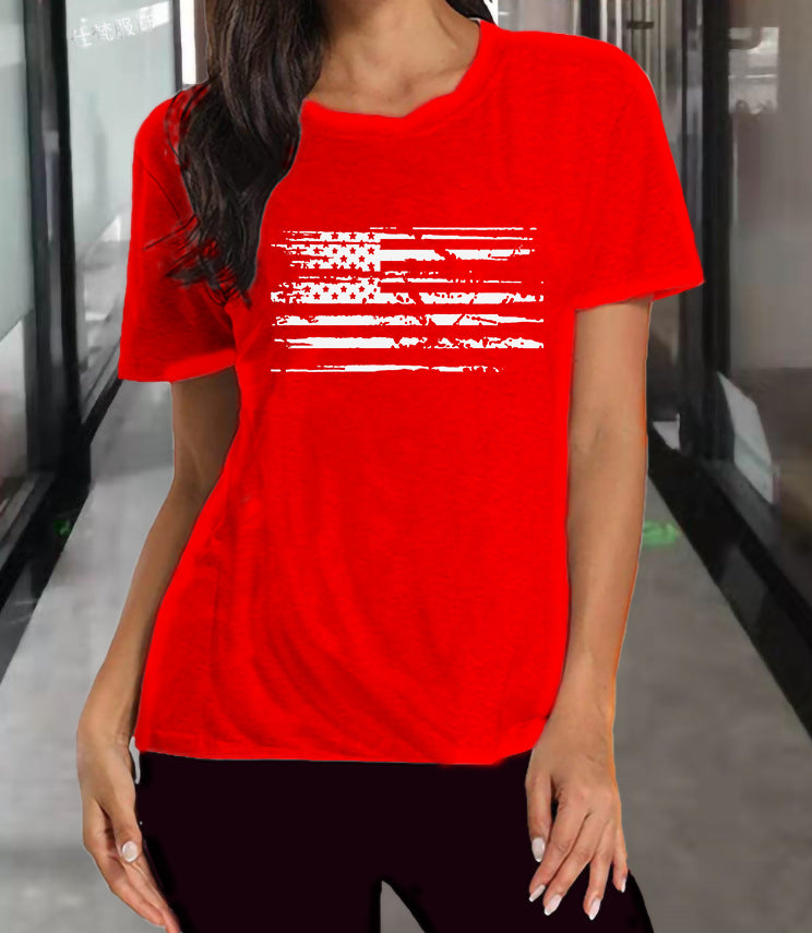 Damen Freizeit Grafik T-Shirt mit künstlerischem Flaggen Design WW