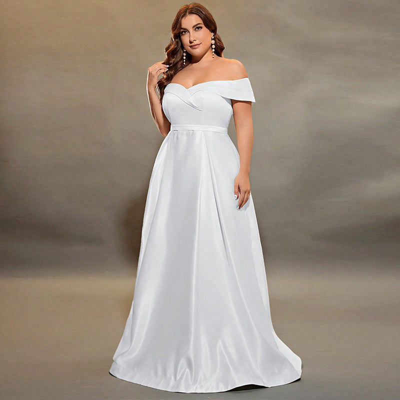 WW | Plussize Satin Off-Shoulder Abendkleid Sommer Catwalk Cocktailkleid