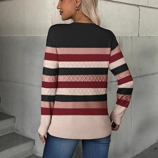 Damen Strickpullover mit strukturiertem Muster und eleganten Farbblockdetails WW