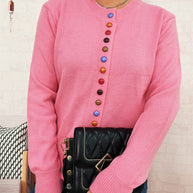 Damen stilvolle Strickjacke mit bunten Knöpfen WW