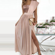 Damen Elegantes Abendkleid mit asymmetrischem Oberteil und schimmerndem Rock WW