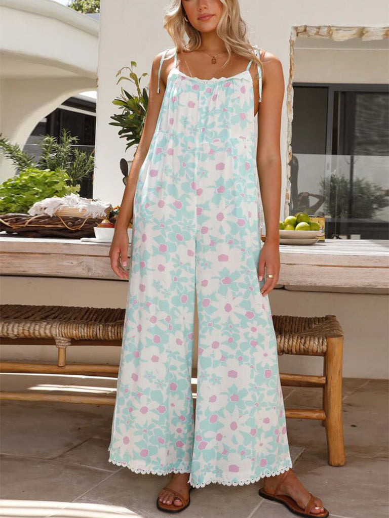 Damen luftiger Jumpsuit mit floralem Print und verstellbaren Trägern WW