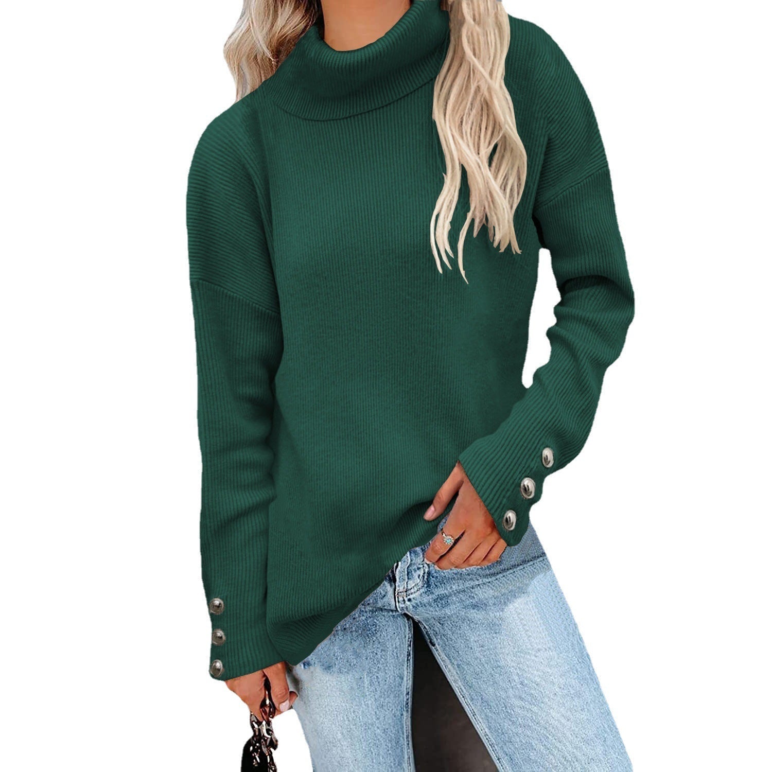 WW | Gestreifter Hoher Hals Strickpullover