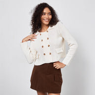 Damen Strickjacke mit doppelter Knopfleiste und dekorativen Taschen WW