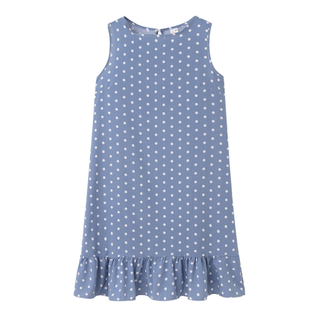 Damen Sommer Polka Dot Shift Kleid mit Rüschensaum WW