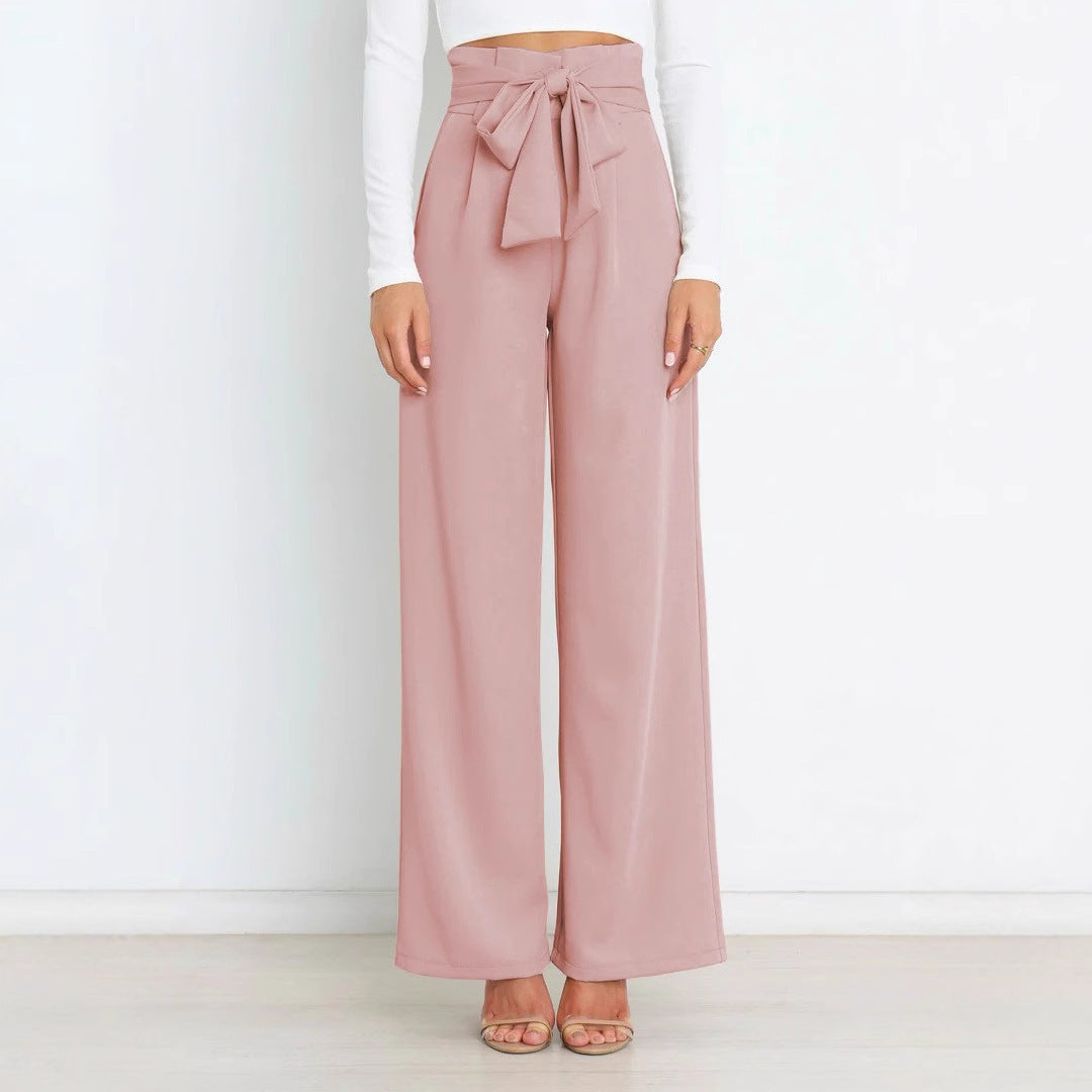 Damen elegante weite Stoffhose mit Taillengürtel WW