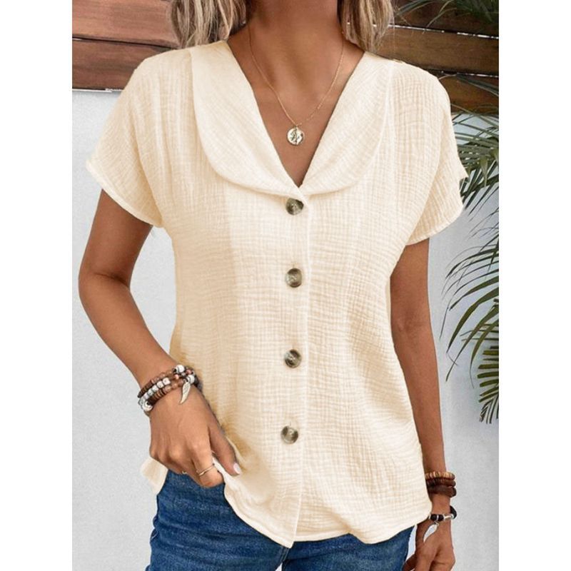 Damen Bluse mit eleganter Klappenkragen und dekorativen Knöpfen WW