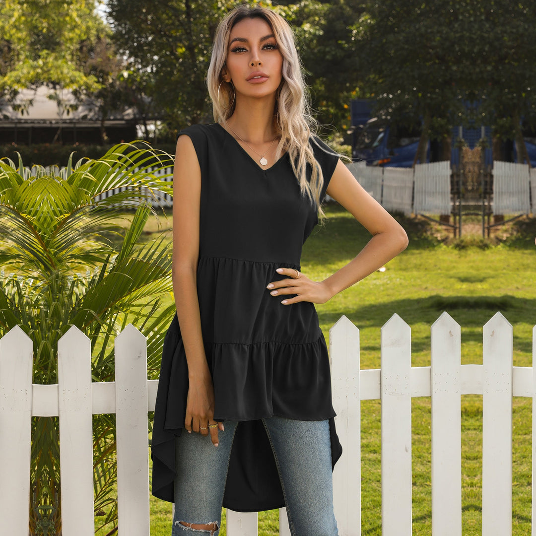 Damen ärmelloses Tunika-Kleid mit asymmetrischem Saum und schickem Volant W&W Mode