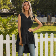 Damen ärmelloses Tunika-Kleid mit asymmetrischem Saum und schickem Volant WW