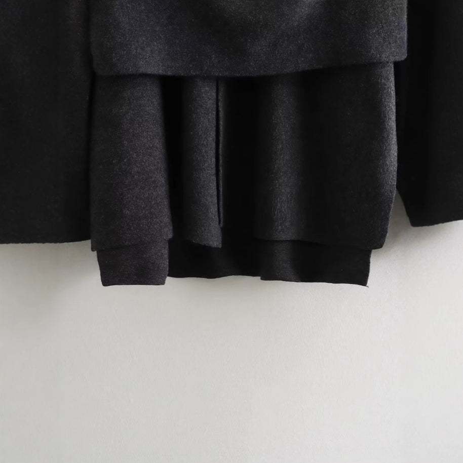 Damen schicke Wollumhangjacke mit asymmetrischem Schnitt und dekorativem Knopf WW