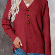 Damen Strickpullover mit V-Ausschnitt und Knopfdetails WW