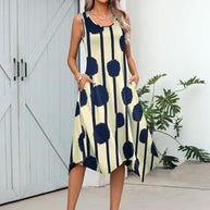 Damen asymmetrisches Freizeitkleid mit modernem Muster und fließendem Schnitt WW